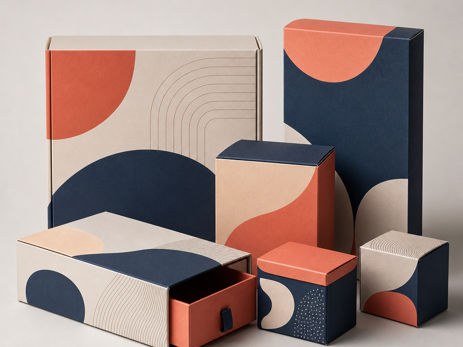 Packaging specialist reviewing a custom box dieline and color swatches