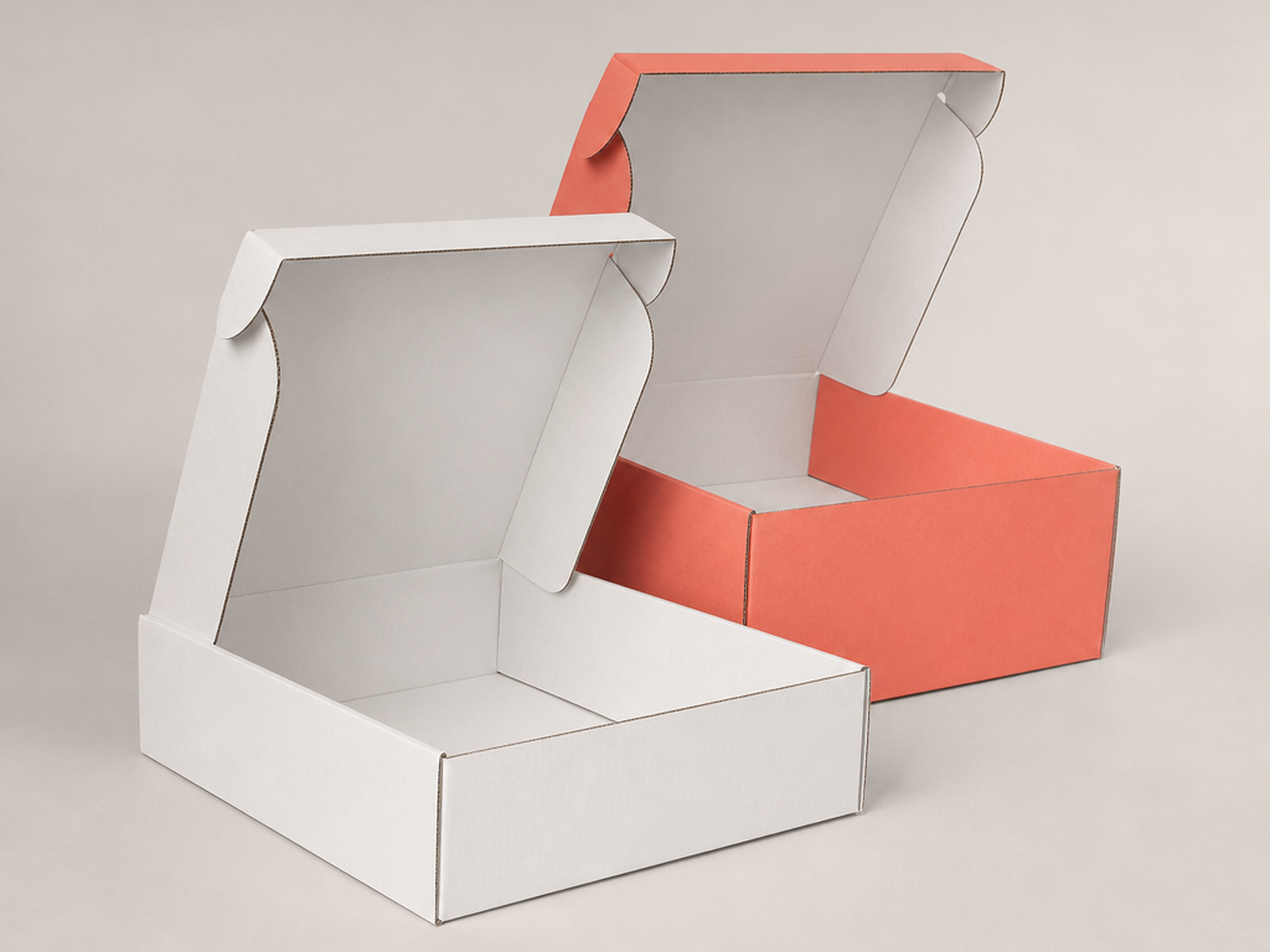 Custom corrugated mailer boxes staged for fulfillment line packing