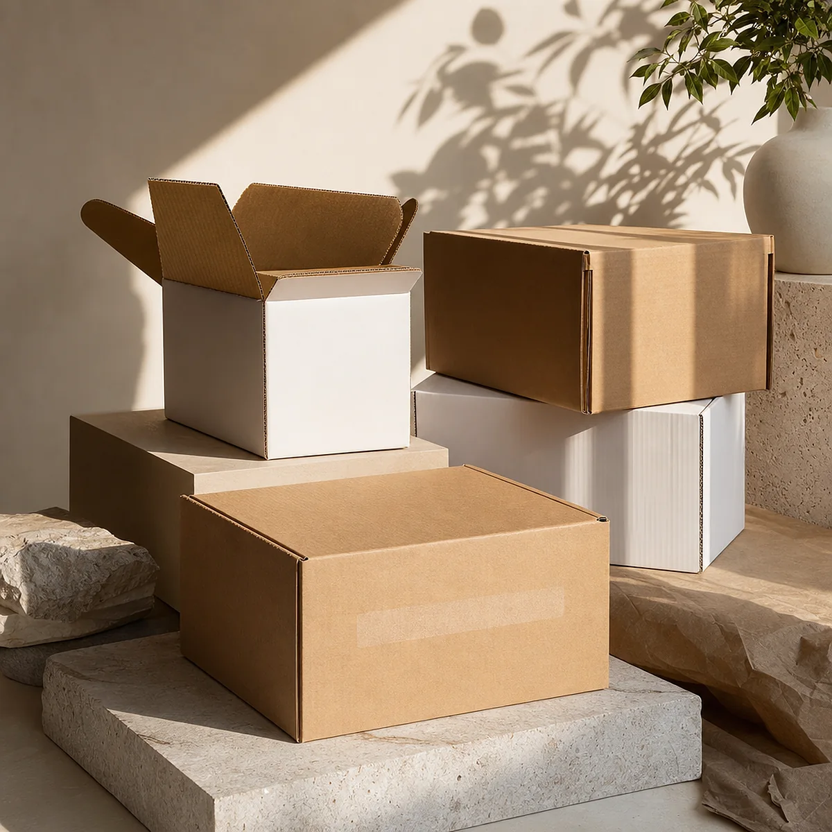 Kraft ship box with light flexo print and recyclable board