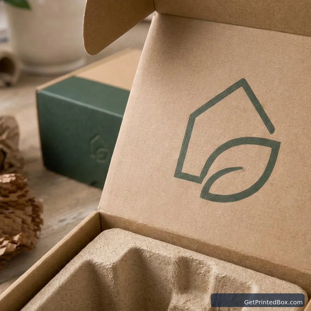 Eco Shipping System for Home Goods — close-up of the logo mark, board texture, and print finish