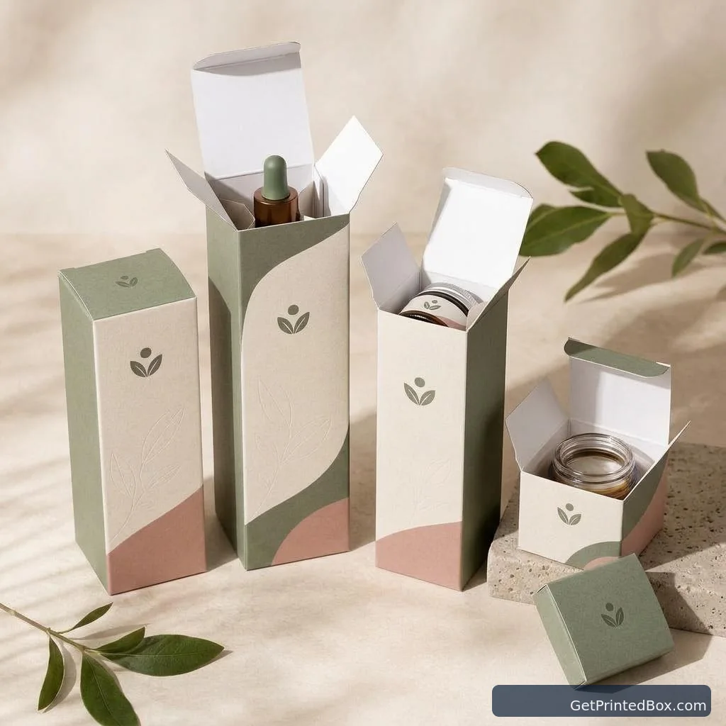 Botanical Skincare Carton Collection — open-box view showing the printed interior and construction