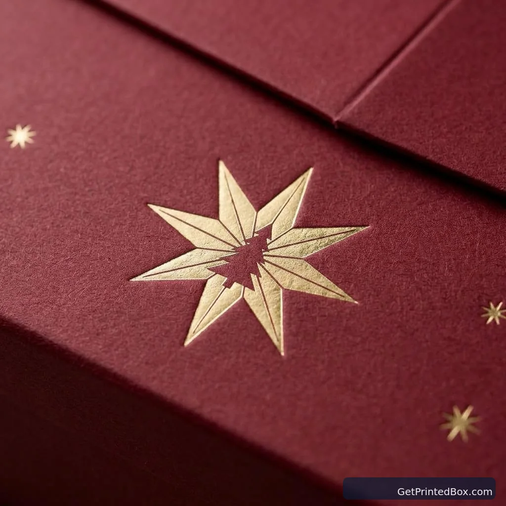 Holiday Keepsake Gift Box Suite — close-up of the logo mark, board texture, and print finish