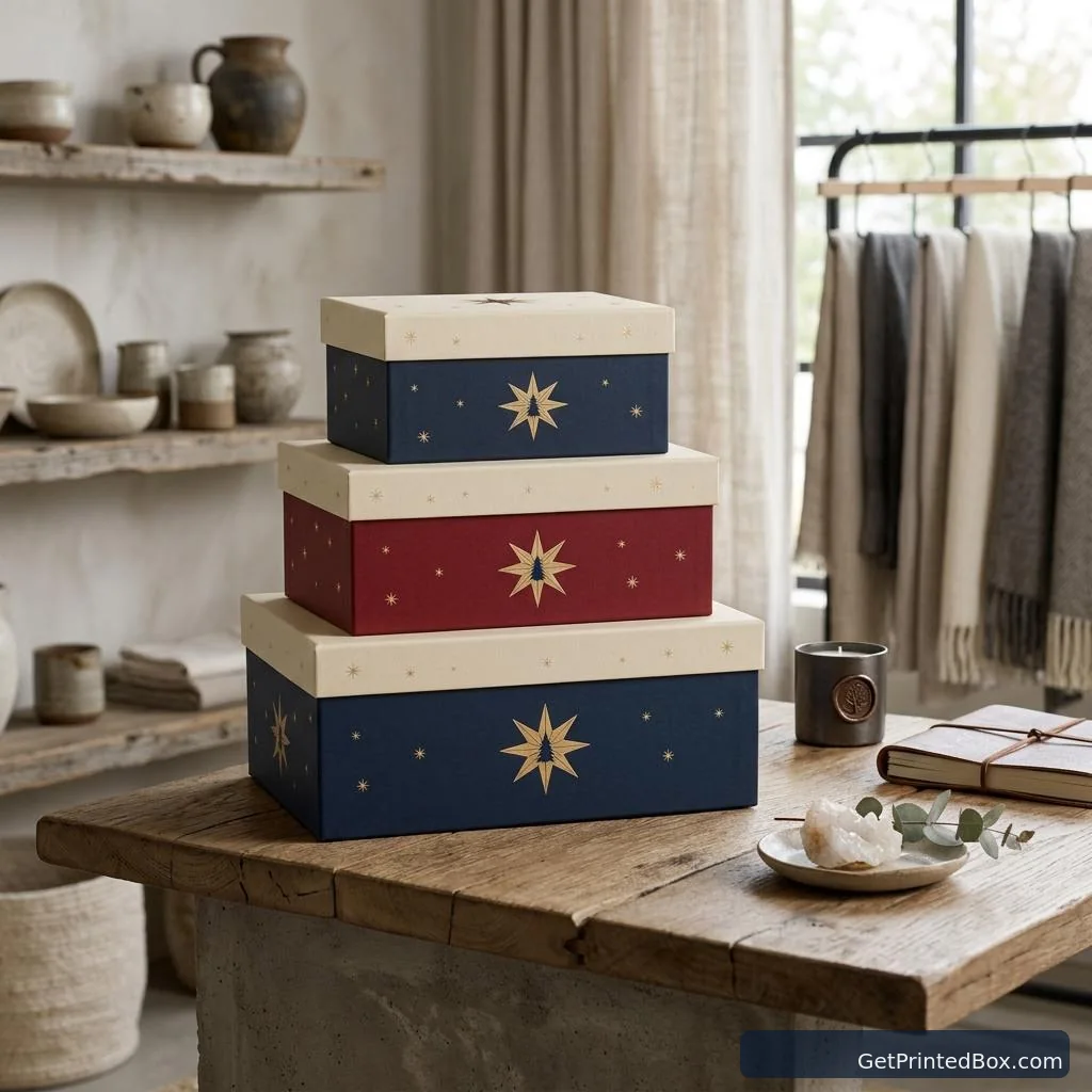 Holiday Keepsake Gift Box Suite — printed packaging displayed in a client-style setting