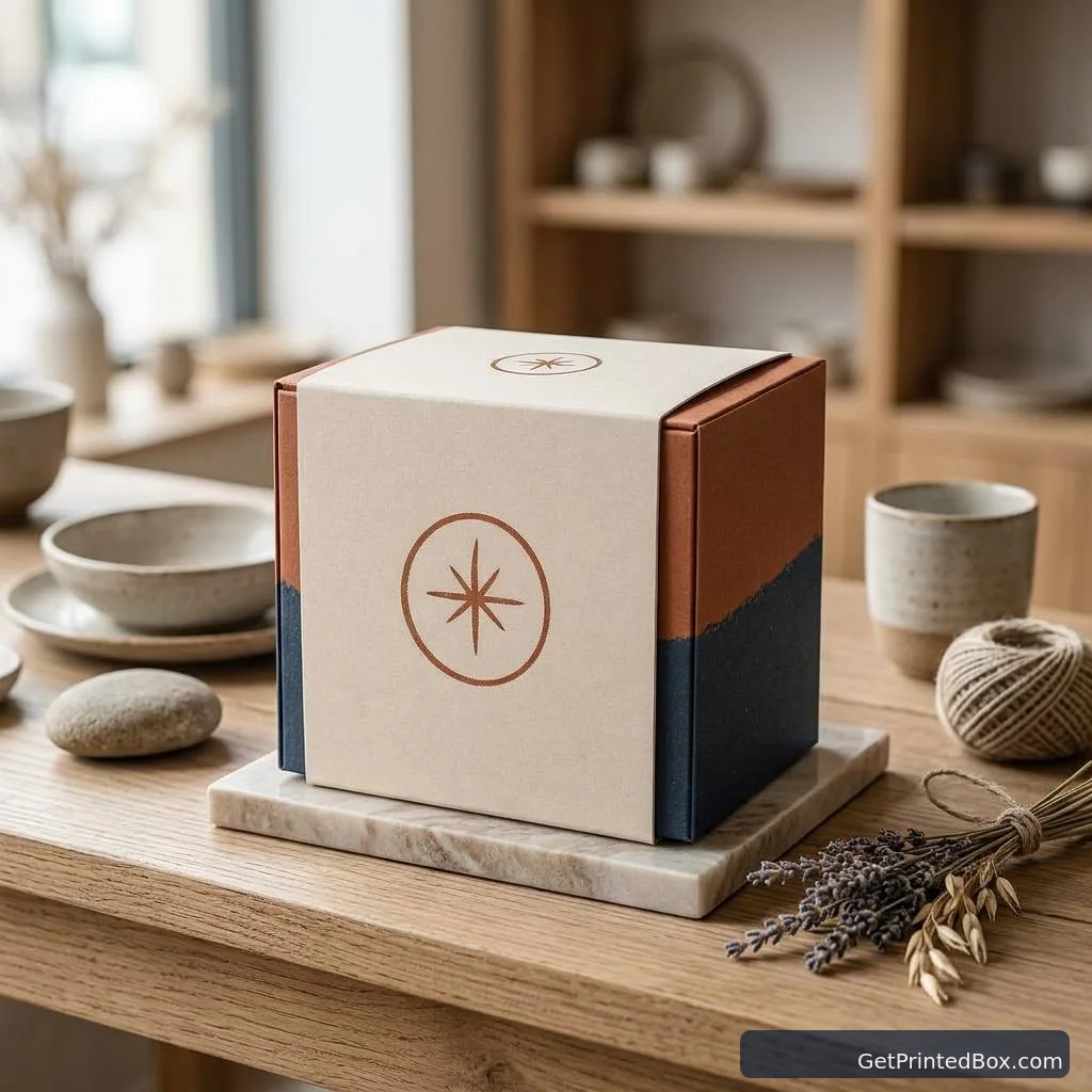 Small-Batch Artisan Packaging Run — printed packaging displayed in a client-style setting