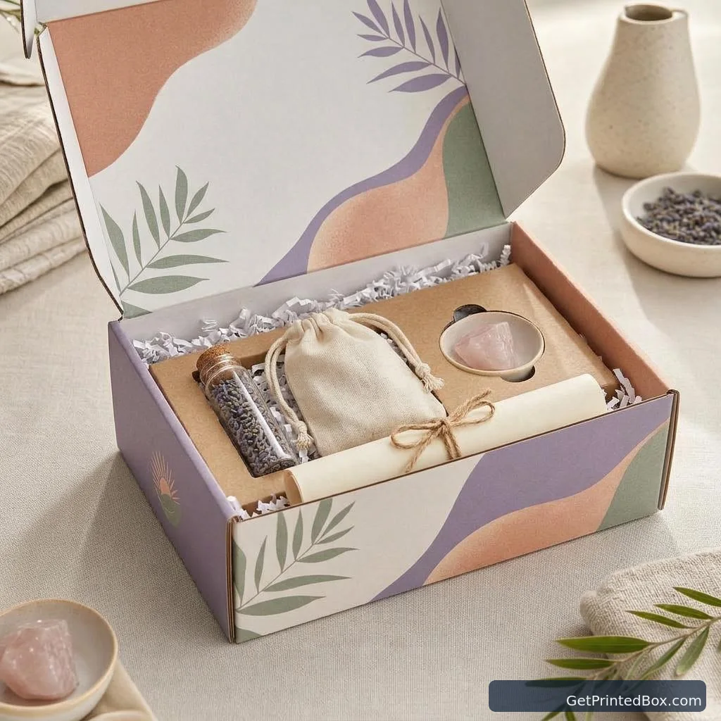 Monthly Wellness Subscription Mailer — open-box view showing the printed interior and construction