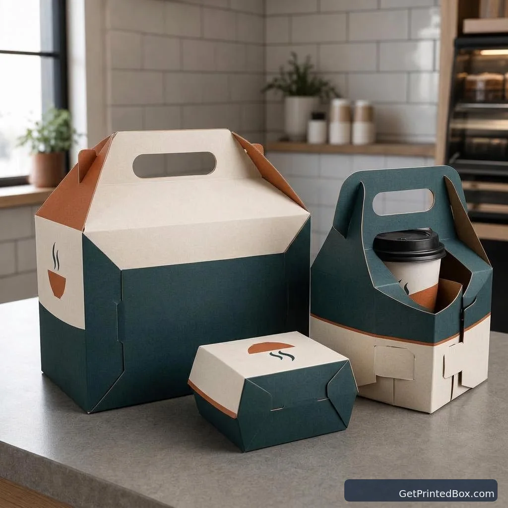 Fast-Casual Takeout Packaging System — alternate angle showing the box structure and side panels