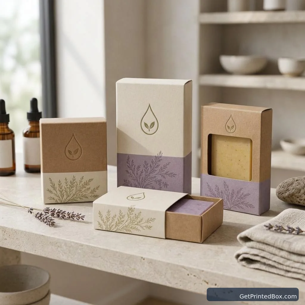 Handmade Soap Retail Collection — printed packaging displayed in a client-style setting